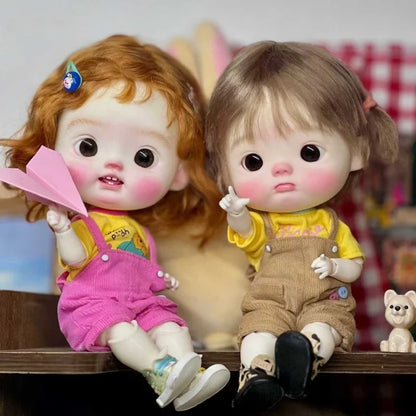 2Pcs/Set Doll [ Top+Bib]  Ob11 Printed T-shirt Big Fish Pants  (Fit  P9, 1/12Doll,GSC,Small Fat Dian)