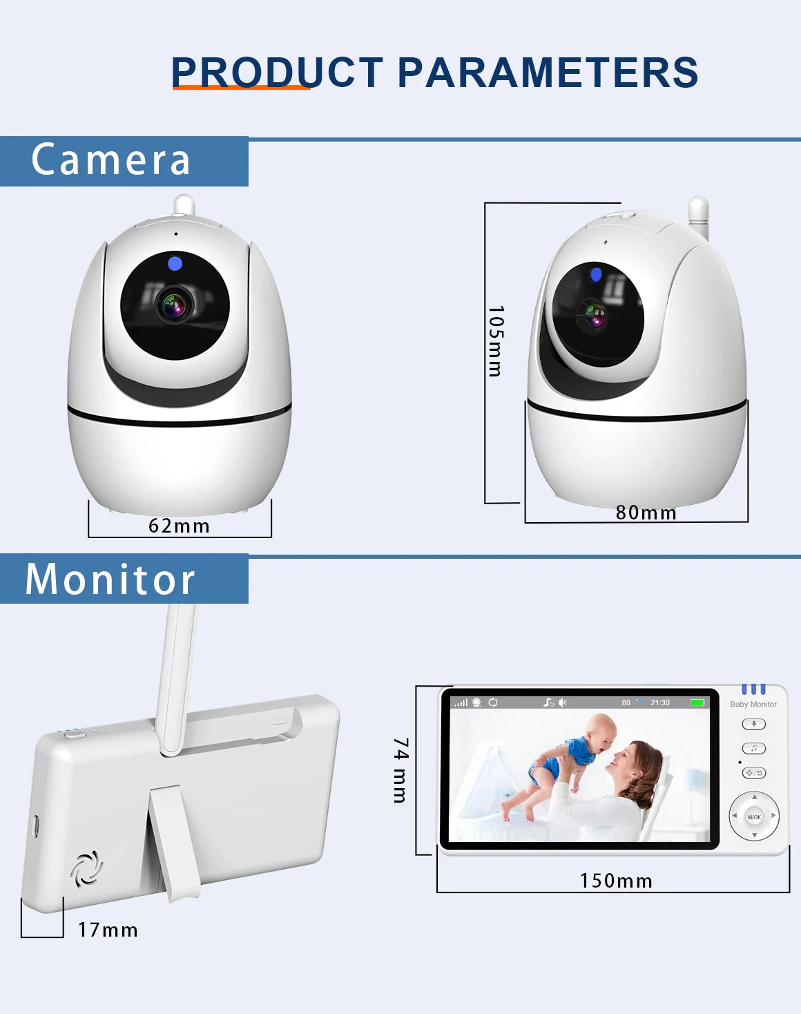 5'' Video Baby Monitor 2.4G Mother Kids Night Vision Zoom PTZ Video Surveillance Cameras With Temperature display Screen ABM501