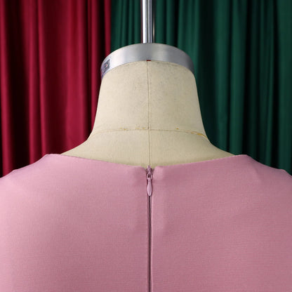 Elegant Bodycon Dresses for Women O Neck Full Sleeve Floral Decorate Solid Sheath Package Hips Mid Calf Professional Work Dress