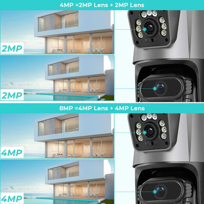 8MP 4K IP Camera Outdoor WiFi PTZ Dual Lens Dual Screen Auto Tracking Waterproof Security Video Surveillance Police Light Alarm