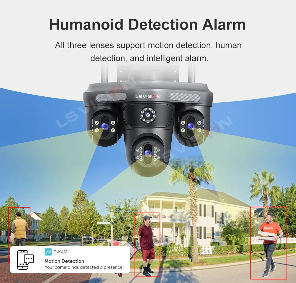 LS VISION Three Screen Camera WIFI 15MP 6K Three Lens  Monitor Night Vision Security Protection  3 PTZ Lens Video Surveillance