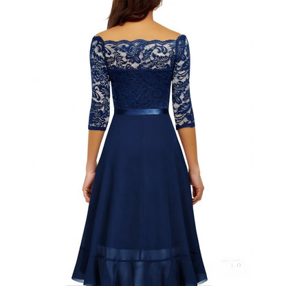 Evening Formal Dresses For Women Dark Blue Summer Dress Lace Irregular Large Skirt Wedding Guest Women Blouses Dressy Robe Femme