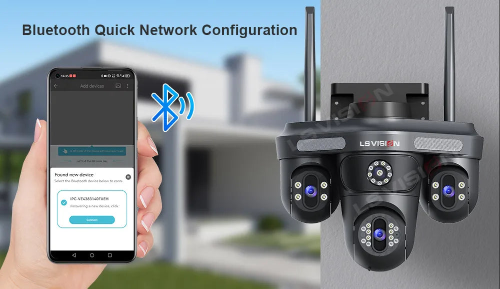 LS VISION Three Screen Camera WIFI 15MP 6K Three Lens  Monitor Night Vision Security Protection  3 PTZ Lens Video Surveillance