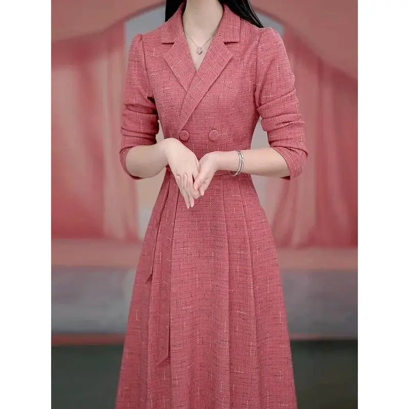 Western-style Women's Dress 2025 Spring Autumn Female Fashion New Temperament Long-sleeved Dresses Korean Shrinking Slim Dress.