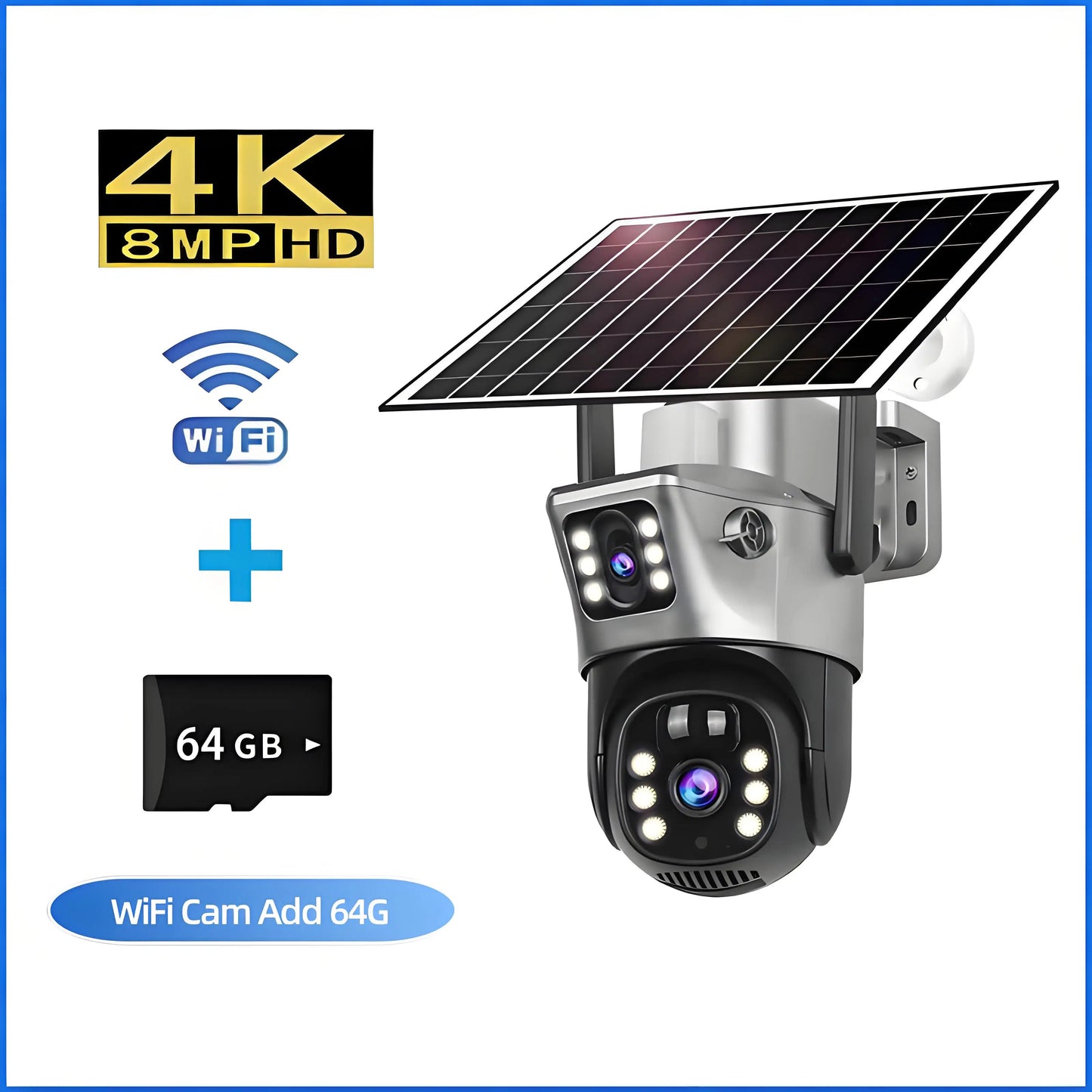 4K Wireless WiFi Solar Outdoor Camera  8MP Dual Lens 4G Sim IP Surveillance Cam PIR Night Vision Mobile Detection Security CCTV