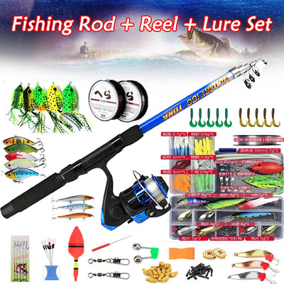 Fishing Rod Combo Full Kits 1.8M Telescopic Spinning Reel Baits Lure Set Travel Fishing Gear Hooks Pole Accessories Beginner