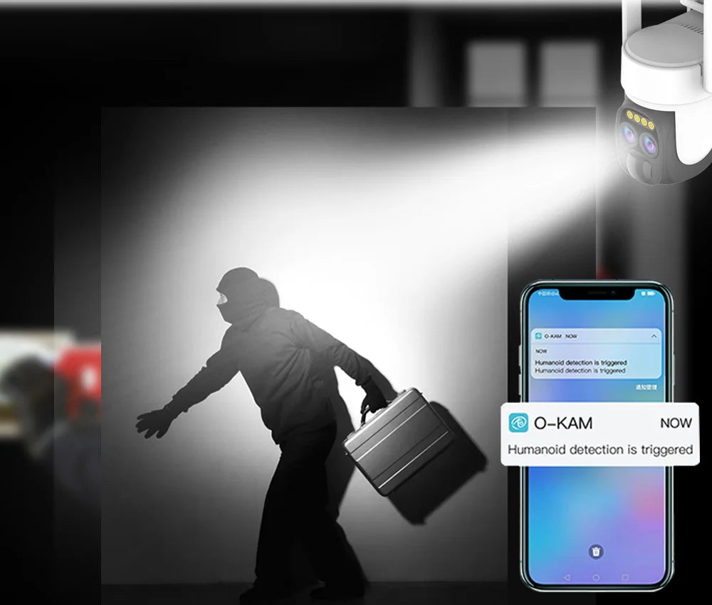 10X Zoom Dual Lens WIFI Solar Cameras 8MP Wireless Surveillance PTZ Battery Camera 4K Color Night Vision Two Way Audio O-KAM APP