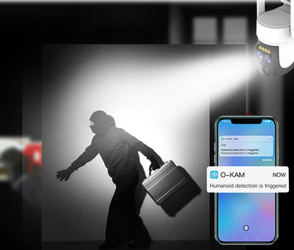 10X Zoom Dual Lens WIFI Solar Cameras 8MP Wireless Surveillance PTZ Battery Camera 4K Color Night Vision Two Way Audio O-KAM APP