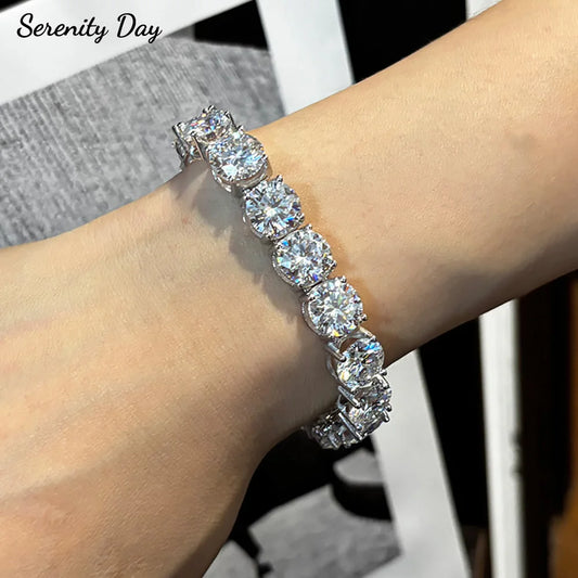 Serenity 10mm D Color Big Moissanite Tennis Bracelet for Women Men 100% S925 Sterling Silver Hand Chain Plated 18K Bracelet GRA