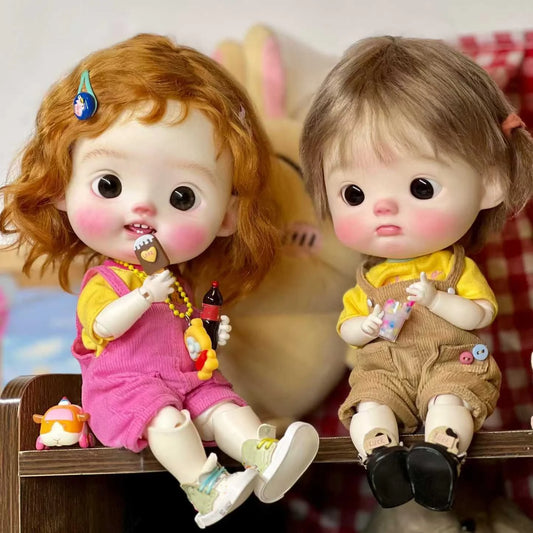 2Pcs/Set Doll [ Top+Bib]  Ob11 Printed T-shirt Big Fish Pants  (Fit  P9, 1/12Doll,GSC,Small Fat Dian)