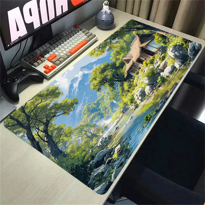 Green Forest Sunset Mousepad Natural Rubber Gaming Mouse Pad Extra Large Thickened Desk Mat Size for Gameing World of tanks CS