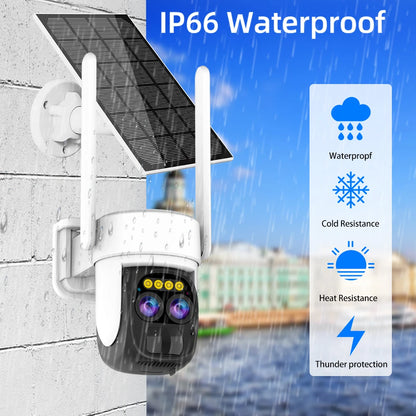 10X Zoom Dual Lens WIFI Solar Cameras 8MP Wireless Surveillance PTZ Battery Camera 4K Color Night Vision Two Way Audio O-KAM APP