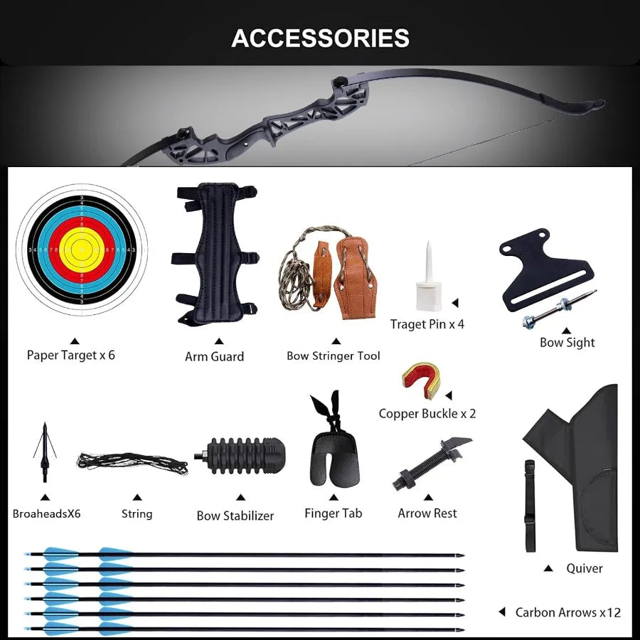 52" Bow and Arrow Set for Adults Archery Recurve Bows Beginner Right and Left Handed Takedown Recurve Bow with 12 Carbon Fiber