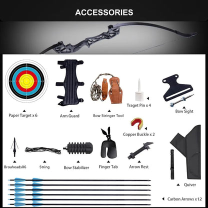 52" Bow and Arrow Set for Adults Archery Recurve Bows Beginner Right and Left Handed Takedown Recurve Bow with 12 Carbon Fiber