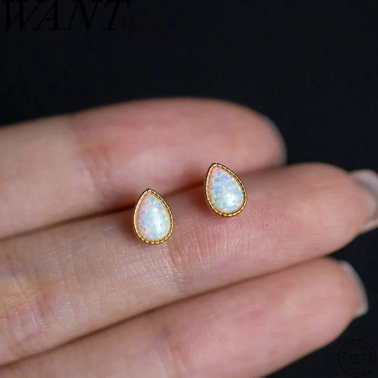 WANTME 925 Sterling Silver Fashion Simple White Opal Drop Stud Earrings for Women Chic Luxury Ogemstone Fine Jewelry Female Gift
