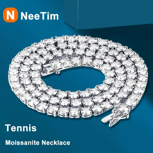 NeeTim 925 Sterling Silver Real Moissanite Tennis Necklace Bracelet for Women Men Lab Diamonds Neck Chains Necklaces