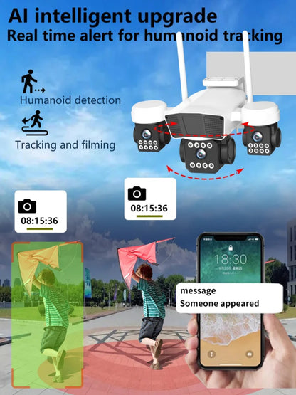 ANSVICAM 12MP 6K UHD WIFI Camera 3-PTZ Outdoor Cam Three Lenses Triple Screens Security Monitor Night Vision Waterproof CCTV