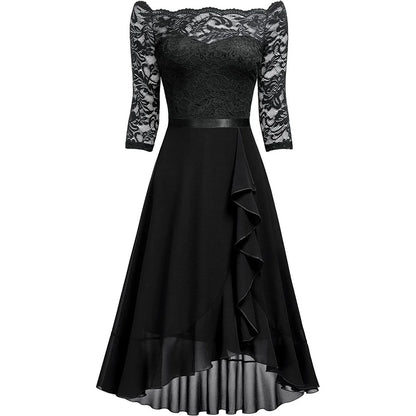 Evening Formal Dresses For Women Dark Blue Summer Dress Lace Irregular Large Skirt Wedding Guest Women Blouses Dressy Robe Femme