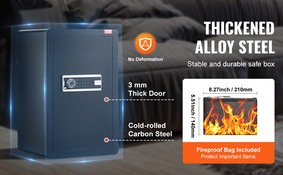 SucceBuy Single Door 4.0 cu.ft Safe Box w/ Key Lock Password & Fingerprint Safe Lock Box with Fireproof Bag Key Rack & LED Light