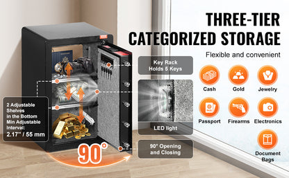 SucceBuy Single Door 4.0 cu.ft Safe Box w/ Key Lock Password & Fingerprint Safe Lock Box with Fireproof Bag Key Rack & LED Light