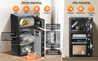 SucceBuy Single Door 4.0 cu.ft Safe Box w/ Key Lock Password & Fingerprint Safe Lock Box with Fireproof Bag Key Rack & LED Light