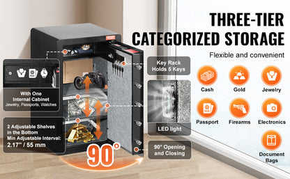SucceBuy Single Door 4.0 cu.ft Safe Box w/ Key Lock Password & Fingerprint Safe Lock Box with Fireproof Bag Key Rack & LED Light